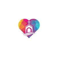 kerk gebouw hart vorm concept logo ontwerp. sjabloon logo voor kerken en christelijk. kruis kerk gebouw logo. vector