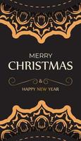 ansichtkaart gelukkig nieuw jaar en vrolijk Kerstmis in zwart kleur met winter patroon. vector