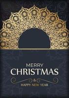 sjabloon groet kaart vrolijk Kerstmis donker blauw met winter goud patroon vector