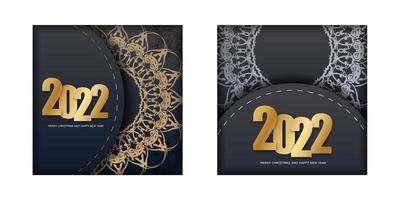 2022 vrolijk Kerstmis en gelukkig nieuw jaar zwart kleur folder met abstract goud ornament vector