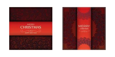 vrolijk Kerstmis rood kleur folder sjabloon met wijnoogst bordeaux ornament vector