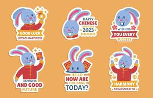 schattig konijn stickers voor babbelen Aan water konijn Chinese nieuw jaar vector