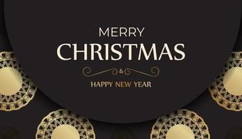 Kerstmis groet kaart in zwart met goud ornamenten. vector