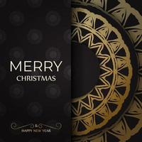 sjabloon groet kaart vrolijk Kerstmis en gelukkig nieuw jaar in zwart kleur met goud ornament. vector