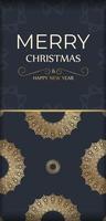 sjabloon groet kaart vrolijk Kerstmis in donker blauw kleur met abstract goud ornament vector