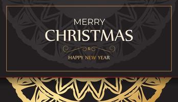 vrolijk Kerstmis en gelukkig nieuw jaar in zwart met goud ornamenten. vector