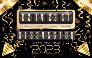goud digitaal nieuw jaar countdown klok met confetti vector