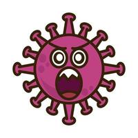 virus emoticon, covid-19 emoji karakter infectie, gezicht verrassing vlak tekenfilm stijl vector