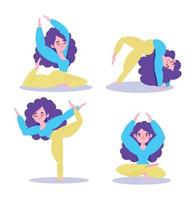 online yoga, vrouw figuren aan het doen yoga opdrachten tekenfilm vector