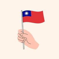 tekenfilm hand- Holding Taiwanees vlag tekening. vlag van Taiwan, concept illustratie, vlak ontwerp geïsoleerd vector. vector