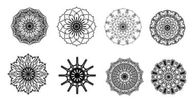 reeks mandala, zwart mandala, luxe sier- mandala ontwerp achtergrond, mandala ontwerp, mandala, patroon kleur boek kunst behang ontwerp, tegel patroon, zwart en wit mandala, islam, Arabisch, Indisch vector