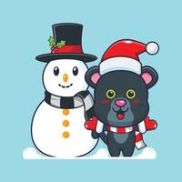 schattig panter spelen met sneeuwman. schattig Kerstmis tekenfilm illustratie. vector