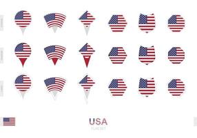 verzameling van de Verenigde Staten van Amerika vlag in verschillend vormen en met drie verschillend Effecten. vector