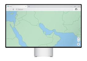 computer toezicht houden op met kaart van Bahrein in browser, zoeken voor de land van Bahrein Aan de web in kaart brengen programma. vector