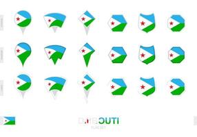 verzameling van de Djibouti vlag in verschillend vormen en met drie verschillend Effecten. vector