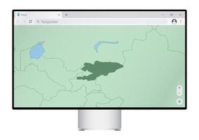 computer toezicht houden op met kaart van Kirgizië in browser, zoeken voor de land van Kirgizië Aan de web in kaart brengen programma. vector