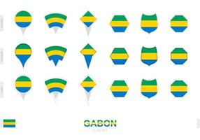 verzameling van de Gabon vlag in verschillend vormen en met drie verschillend Effecten. vector