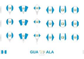 verzameling van de Guatemala vlag in verschillend vormen en met drie verschillend Effecten. vector