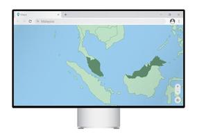 computer toezicht houden op met kaart van Maleisië in browser, zoeken voor de land van Maleisië Aan de web in kaart brengen programma. vector