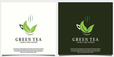 groen thee logo ontwerp met blad en theepot creatief concept vector