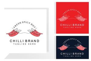 pittig Chili logo ontwerp, rood groente illustratie, keuken ingrediënten, heet Chili vector merk producten