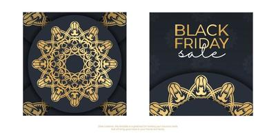 poster uitverkoop zwart vrijdag donker blauw met wijnoogst goud ornament vector