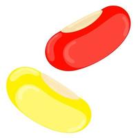 illustratie van gelei Boon snoep in twee kleuren rood en geel. zoet voedsel Aan een wit achtergrond. Super goed voor logo verpakking vector