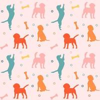 naadloos kleurrijk patroon met honden en botten. achtergrond voor huisdier winkel, veterinair kliniek, huisdier op te slaan, dierentuin, schuilplaats. vlak stijl ontwerp, vector illustratie.