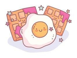 gebakken ei en wafel met jam menu restaurant cartoon eten schattig vector