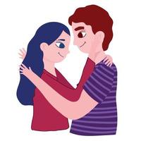 paar knuffelen en glimlachen liefde romance portret tekenfilm tekens vector