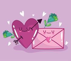 liefde romantisch hart en envelop bericht bloemen in tekenfilm stijl ontwerp vector