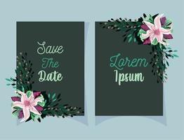 bruiloft bloemen uitnodiging, bloem bladeren waterverf sjabloon kaart vector