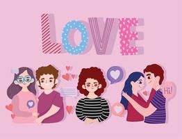 paren tekenfilm liefde tekst en harten romantisch tekenfilm vector