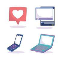 sociaal media laptop smartphone toespraak bubbel video web pictogrammen vector