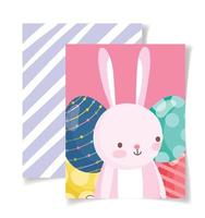 gelukkig Pasen kaart schattig konijn versierd eieren strepen achtergrond vector