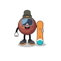 mascotte tekenfilm van chocola bal snowboard speler vector