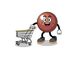 tekenfilm van chocola bal Holding een boodschappen doen trolley vector