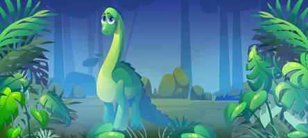 schattig dinosaurus, diplodocus in oerwoud vector