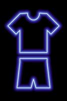 blauw neon schets van een t-shirt met shorts Aan een zwart achtergrond. zomer, sportkleding. illustratie vector