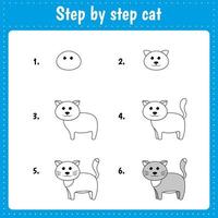 leerzaam werkblad voor kinderen. stap door stap tekening illustratie. kat. werkzaamheid bladzijde voor peuter- onderwijs. vector