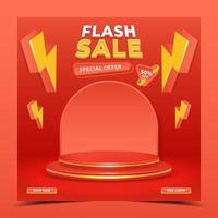 flash uitverkoop promo banier sjabloon met podium en vliegend korting, uitverkoop en korting achtergrond vector