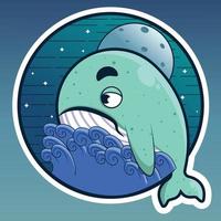 gebochelde walvis sticker tekenfilm illustratie vector