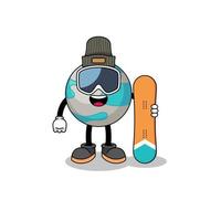 mascotte tekenfilm van planeet snowboard speler vector