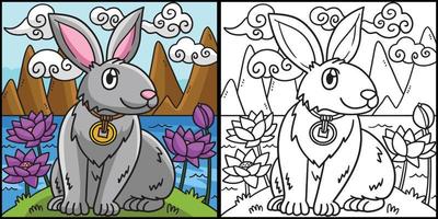 konijn in lotus tuin kleur bladzijde illustratie vector