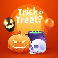 gelukkig halloween truc of traktatie 3d illustratie met halloween pompoen schedel ballon en heks spellen vector