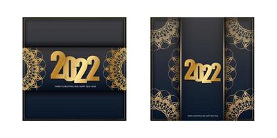 2022 vrolijk Kerstmis en gelukkig nieuw jaar zwart kleur folder met wijnoogst goud ornament vector