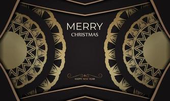poster sjabloon gelukkig nieuw jaar en vrolijk Kerstmis in zwart kleur met goud ornamenten. vector