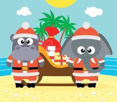 tropisch Kerstmis achtergrond met olifant en nijlpaard, vector