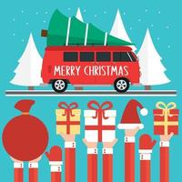 vrolijk Kerstmis groeten concept ontwerp vlak. minibus met Kerstmis boom vector