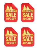 Kerstmis rood stickers reeks met goud uitverkoop tekst. uitverkoop 10, 20, 30, 40 uit vector